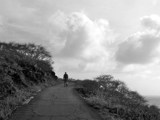 my husband leading the way.  I had the figure in the painting initially, but then took him out.