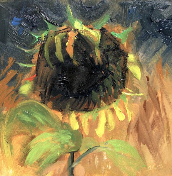 © Anita C. Miller,  "Small Sunflower", 6" x 6" oil on gessobord, click here to purchase with PayPal