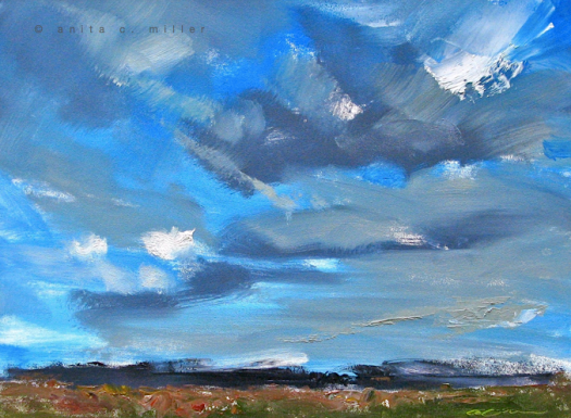 "Blue Skies", $150.00, oil on gessobord, 9" x 12"