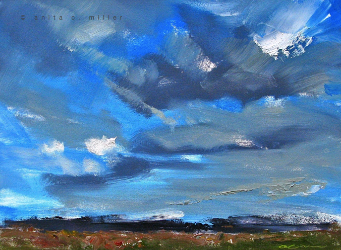 "Blue Skies", $150.00, oil on gessobord, 9" x 12"