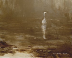 untitled (egret), 8" x 10", oil on gessobord, © Anita C. Miller, 2013